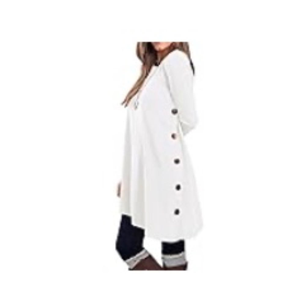 White Long Sleeve Crew Neck Asymmetrical Button Detail Tunic Size L